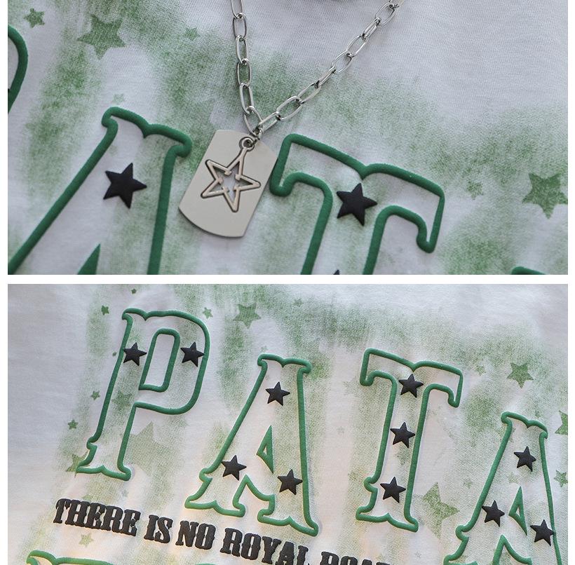 Унисекс Футболка с графическим принтом в виде звезды и буквы - Модная, из чистого хлопка, свободного кроя, с коротким рукавом, в уличном летнем стиле