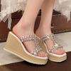 Мода Мода Стразы Клиновидный каблук Тапочки Женские Прозрачные ПВХ Массивная платформа Сандалии Женские Блестящие Кристаллы Толстая подошва Сандалии