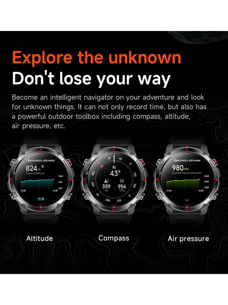 New Military GPS Smart Watch Men Bluetooth Call 30m Waterproof Outdoor LED Flashlight Compass Sport Smartwatch 2025