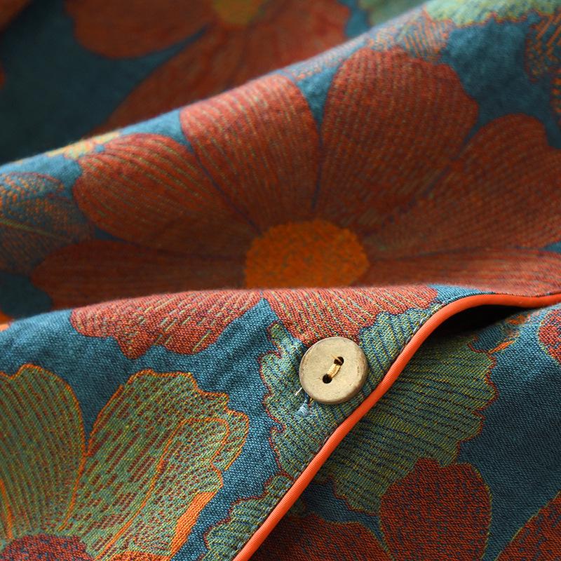 Женский жаккардовый пижамный комплект из пряжи двойного крашения: Кардиган с длинным рукавом из чистой хлопковой марли для весны, лета, осени.