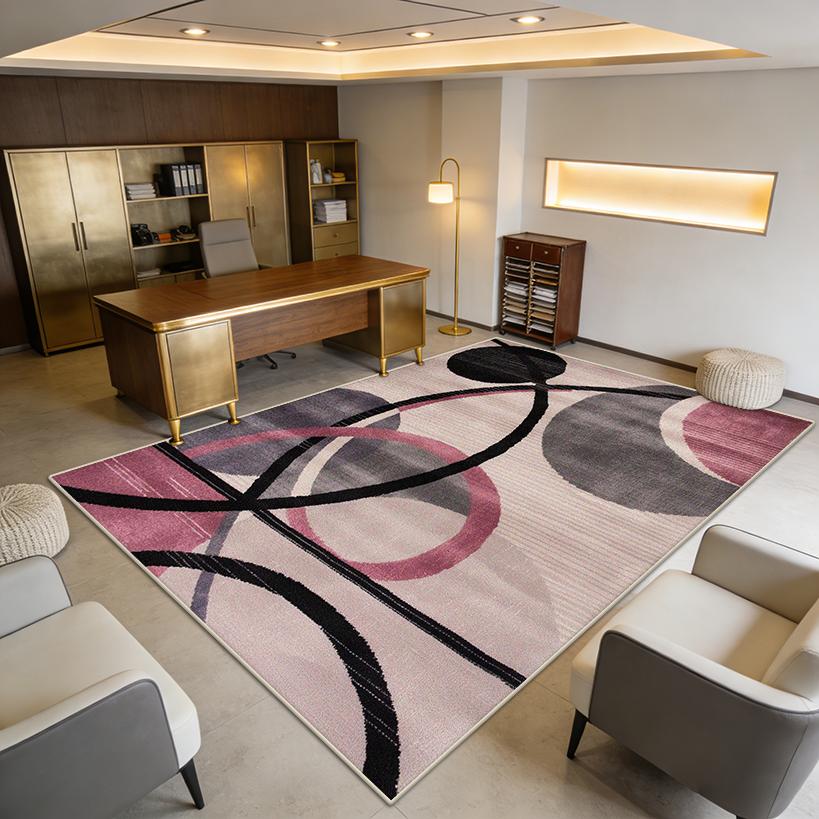 Modern Abstract Circle Stripes Fluffy Living Room Rug Easy Clean Soft Retro Office Carpet Large Area Antiskid Coffee Tables Mats