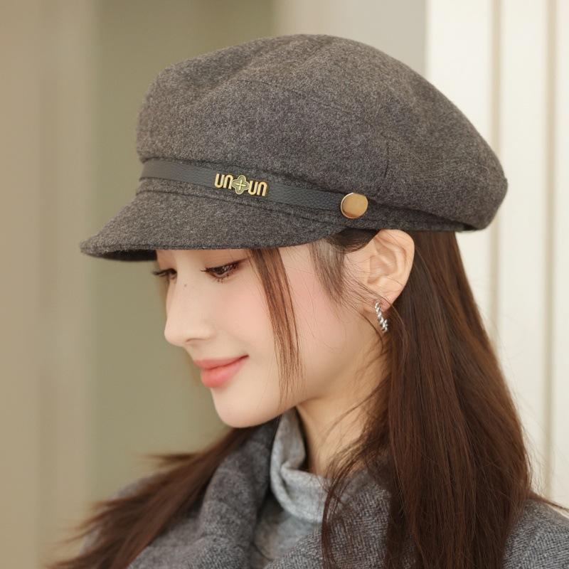 Осень и Зима Новая Шляпа Женская Шерстяная Темно-синяя Шляпа Ретро Простая Модная Кепка Идеально подходит для Холодной Погоды, Зимний Головной Убор