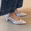 Elegant Woven Hollow Pointed High Heels Retro Soft Sole Versatile Breathable Thick Heel Summer Bag Head Sandals~