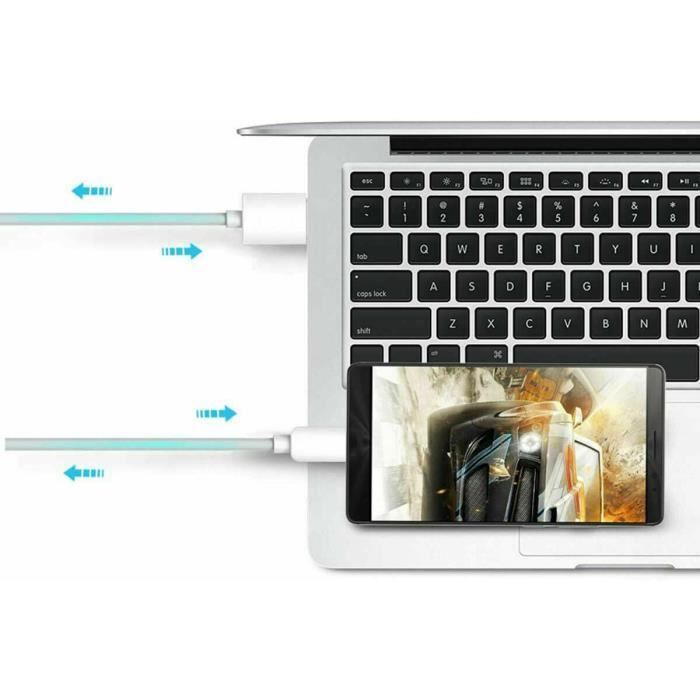 Câble Micro USB - STRAßE TECH - 1 m - Chargeur Rapide - Compatible Samsung A10 S6 S7 J4 J5 J6 J7 A6 - Blanc