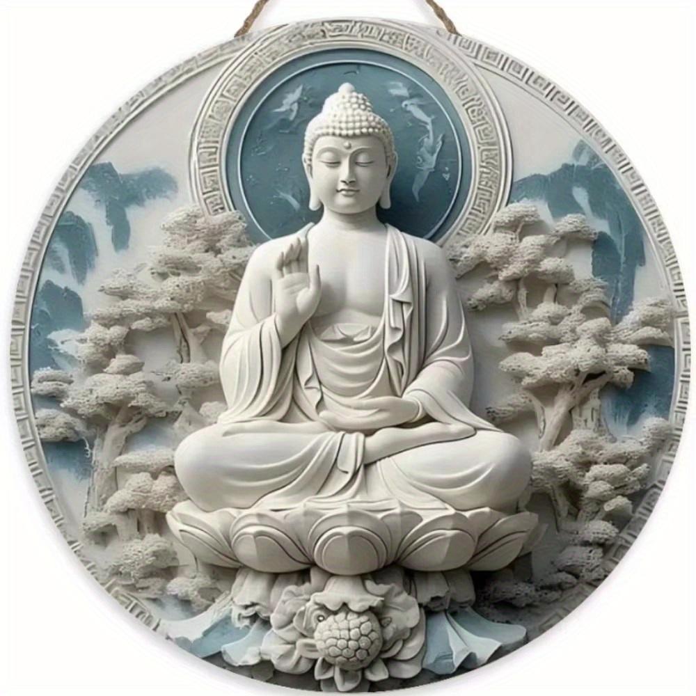 1pc 2d Flat Buddha Art Sign - Round Wooden Sign - 20cm Suitable for Home Living Room, Restaurant, Office, Garage, Bar, Coffee Shop Decoration, Gift