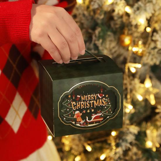 Рождественская подарочная коробка с ручкой, мультяшные фрукты, конфеты, угощения, сладости, шоколад, коробка для хранения, шестиугольная, квадратная, бумажная упаковочная коробка, товары для вечеринок