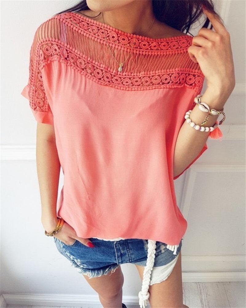 Женская мода Женские повседневные свободные топы Блузка Футболка с коротким рукавом Летняя