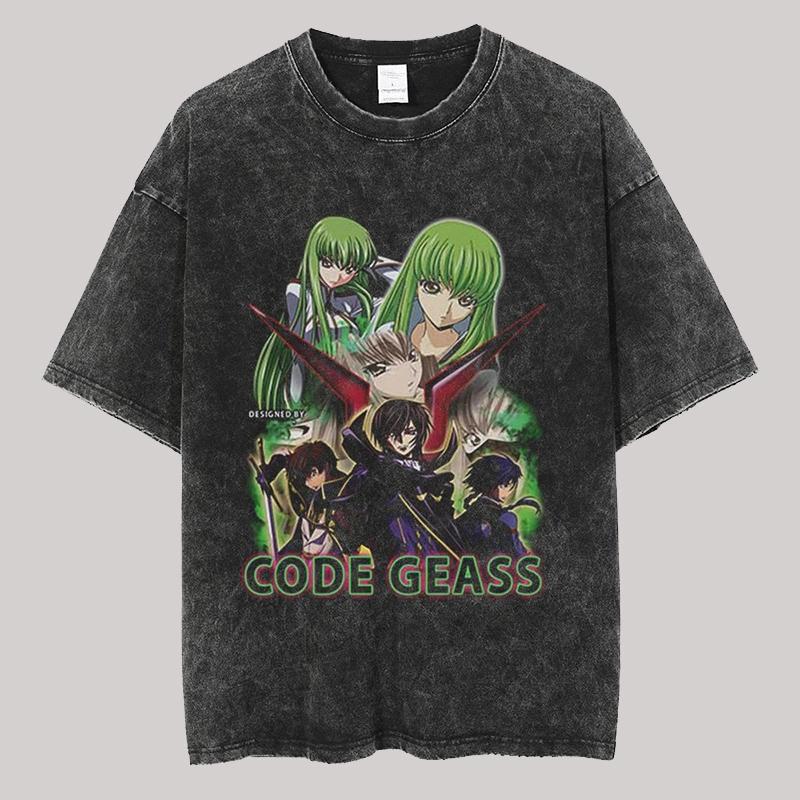 Винтажные стираные мужские футболки с принтом аниме Code Geass Повседневная мужская одежда Женская футболка