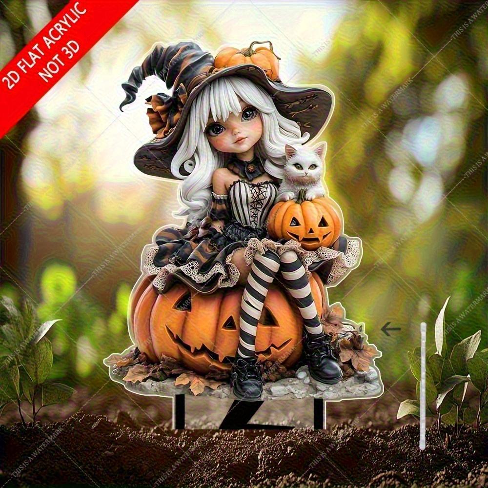 Плоская 2D акриловая уличная декорация ведьмы и кошки, для сада, газона, горшечных растений и ландшафтного искусства, тема Хэллоуина, подходит для 11 праздников