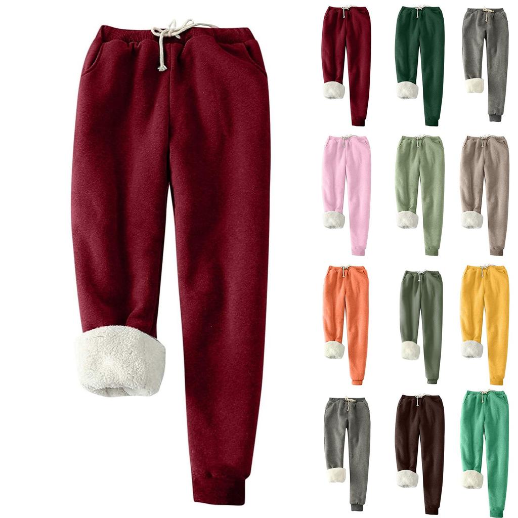 Women's Fashion Solid Color Sports Loose Thickened Thick Fleece Warm Pants