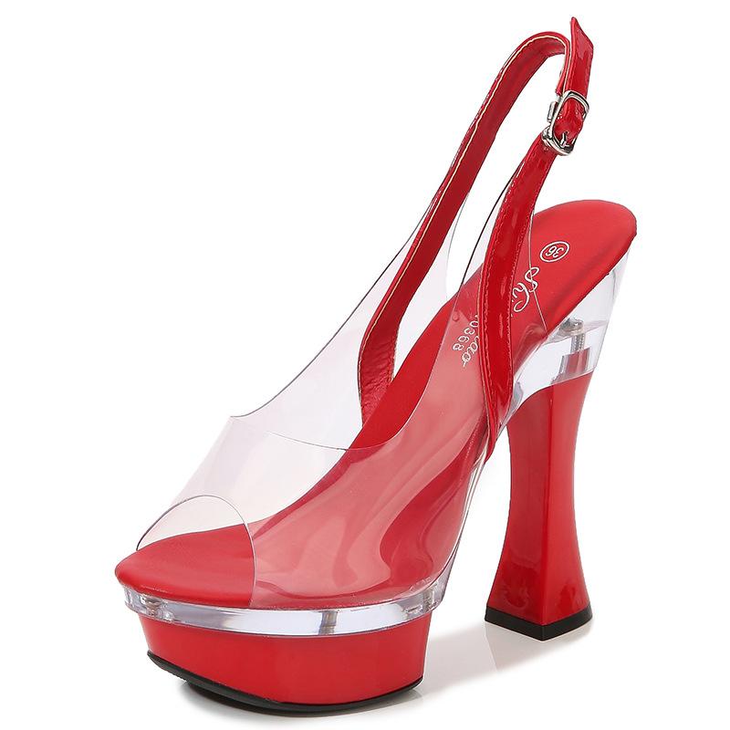 Летние босоножки на очень высоком каблуке с прозрачными светящимися лепестками для стриптиза, женские туфли для ночного клуба, сексуальные сандалии с открытым носком и толстым каблуком, покрытые мехом