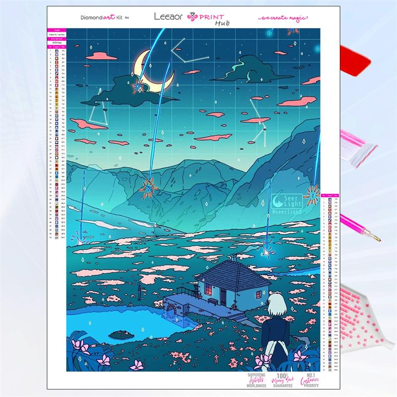 5D Diy Diamond Painting Japanese Anime Building Scene Fantasy Full Rhinestone Mosaic Embroidery Cross Stitch Kit Home Decor Gift