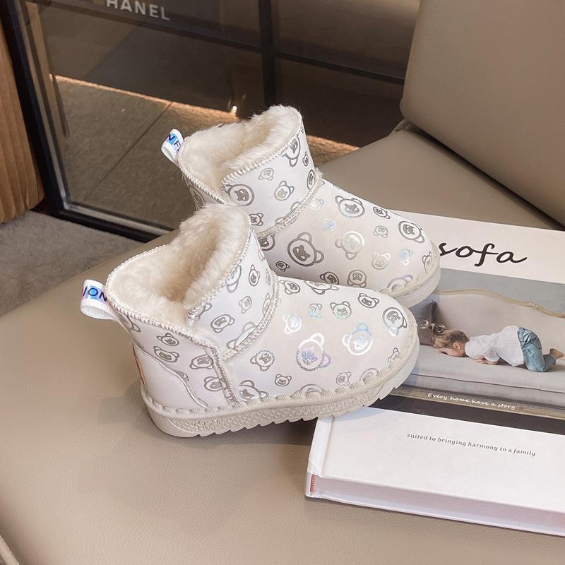Детские зимние модные теплые зимние ботинки с частой подошвой для мальчиков и девочек из хлопка, большие размеры