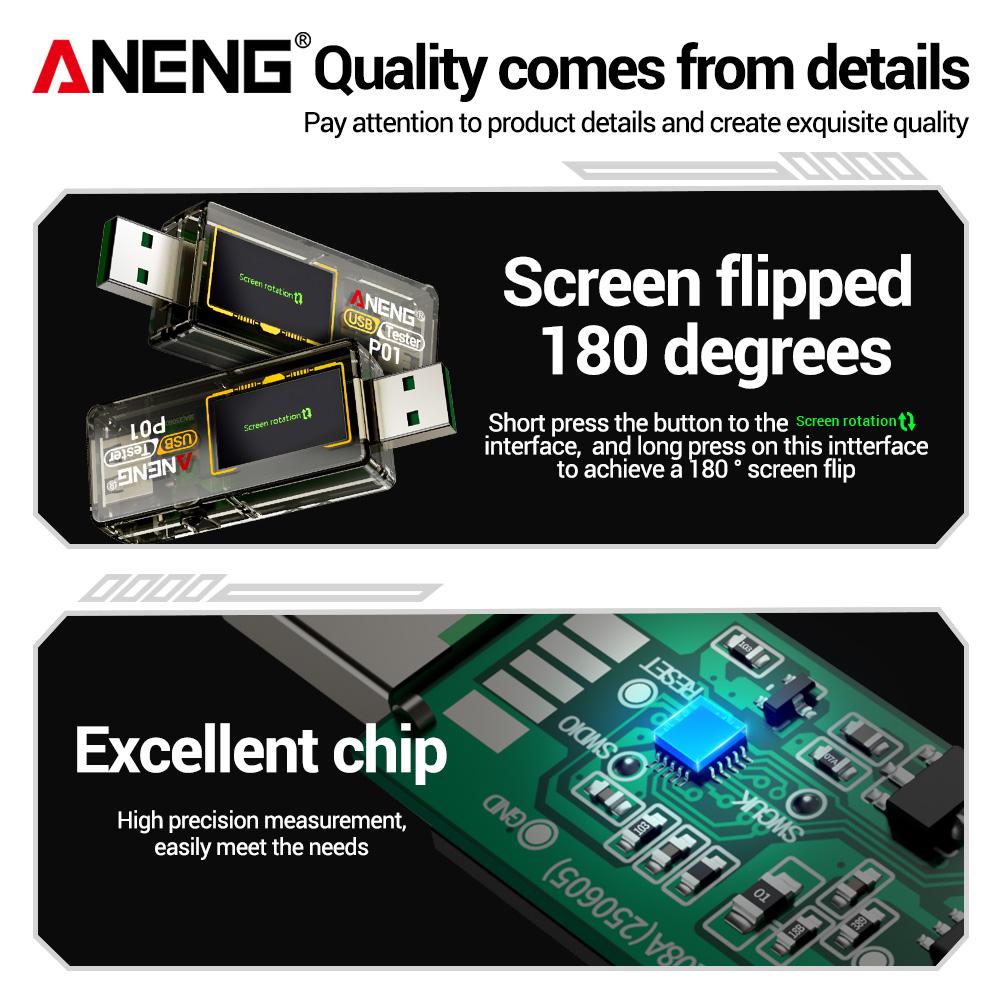 Портативный тестер ANENG P01 USB Type C Цифровой дисплей Вольтметр Амперметр Измеритель мощности DC 4V 32V 0-6A Высокая точность Тестирование емкости зарядного устройства для мобильного телефона