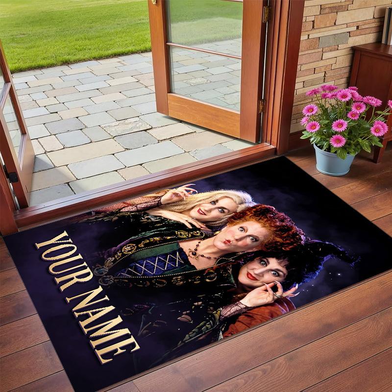 Crystal Velvet Rug Custom Name Text, Soft Non Slip Floor Mat Home DecorHocus Pocus Sanderson Sisters