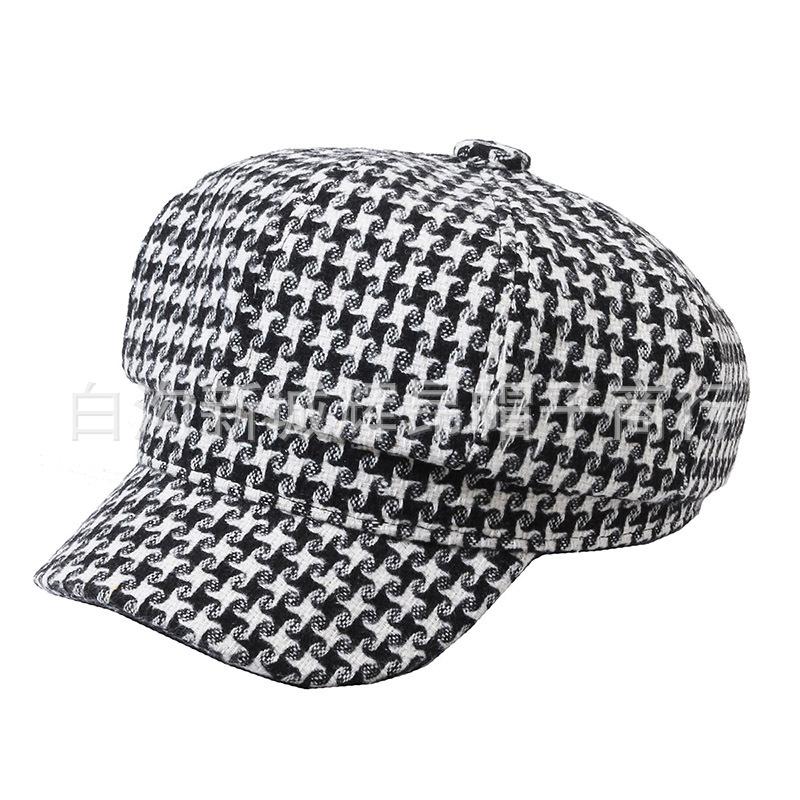 Thousand Bird Grid Octagonal Hat Children'S Fashion Versatile British Retro Painter Hat Fashion Versatile Beret