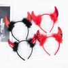 Devil Horn Decor Headband Plush Fabric Handmade Lightweight Elastic Design Hair Hoop Cosplay Parties Halloween Accessories