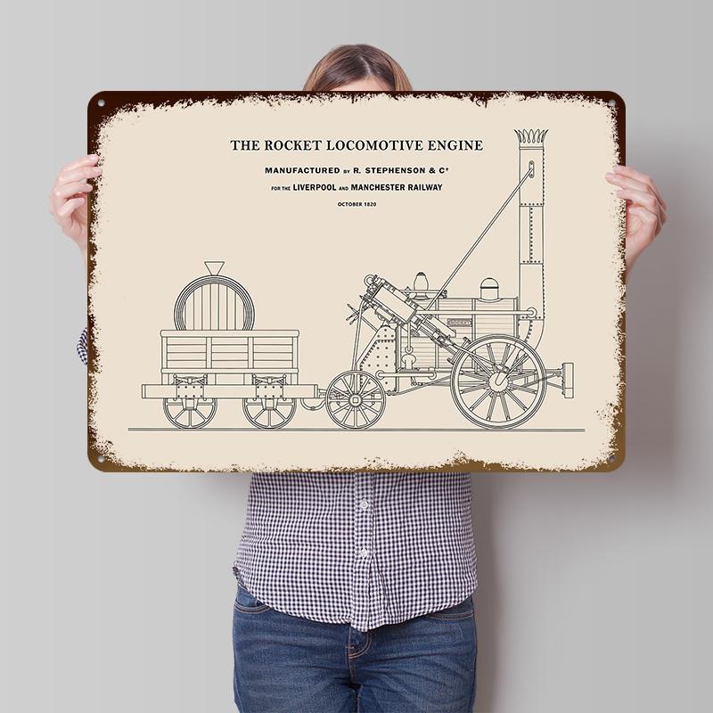 The Rocket Locomotive Engine Metal Poster Customized Wall Art Retro Vintage Tinplate Signs for Bedroom Decoration Gaming House