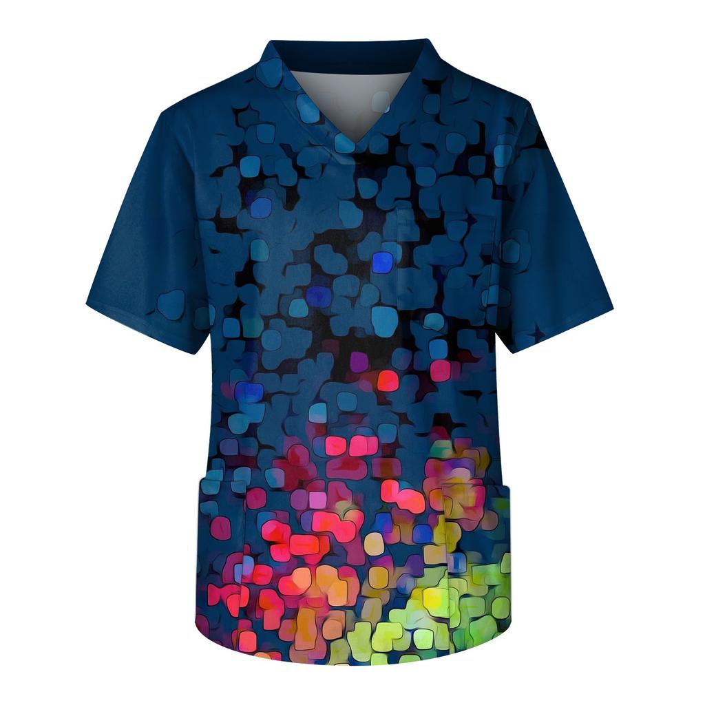 Мужская рабочая блузка с короткими рукавами и v-образным вырезом с принтом, топ с нагрудным карманом