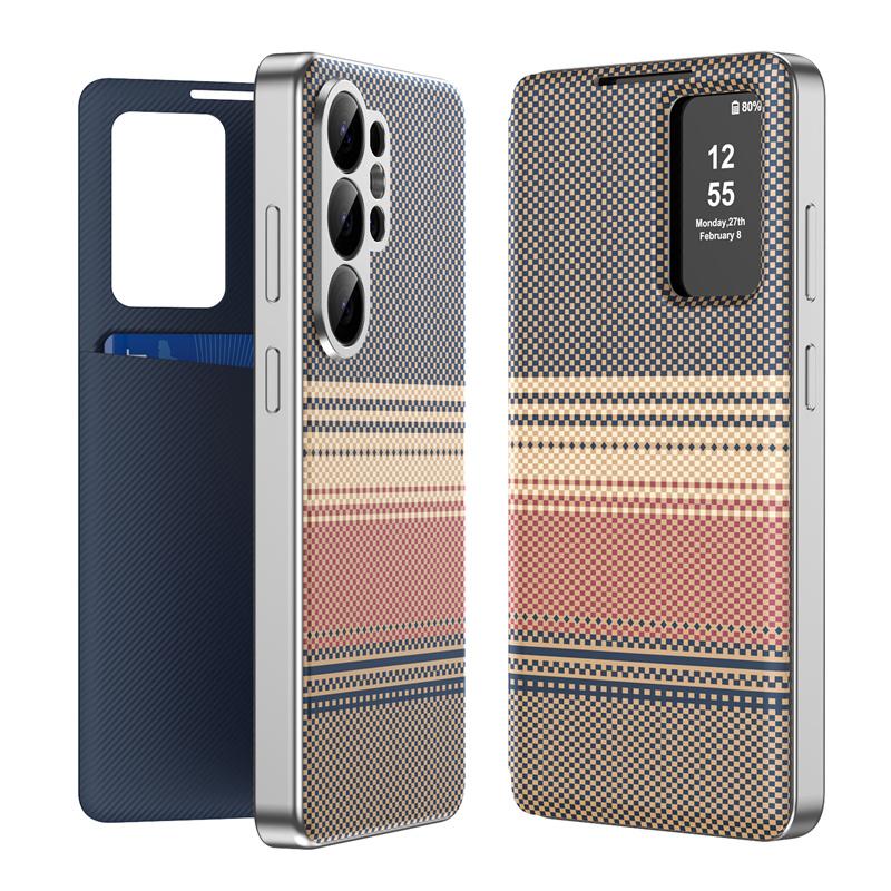 For Samsung Galaxy S23 S24 S25 S26 Ultra Plus FE PU Leather Card Pocke Case Flip Smart Display Transparent Window Cover