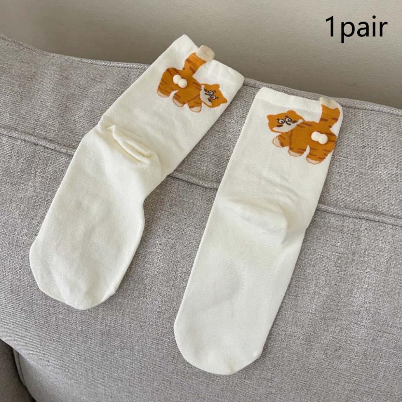 1 пара носков из хлопка с кошачьими яйцами, парные носки, кошачьи шарики, кавайные носки ручной вязки, мультяшные носки с рыжим котом табби, креативный детский подарок