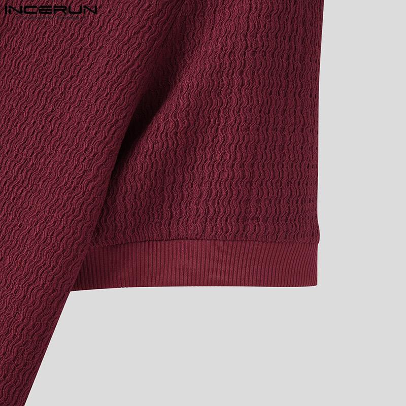 INCERUN Лето-весна мужские топы с высоким воротником и короткими рукавами