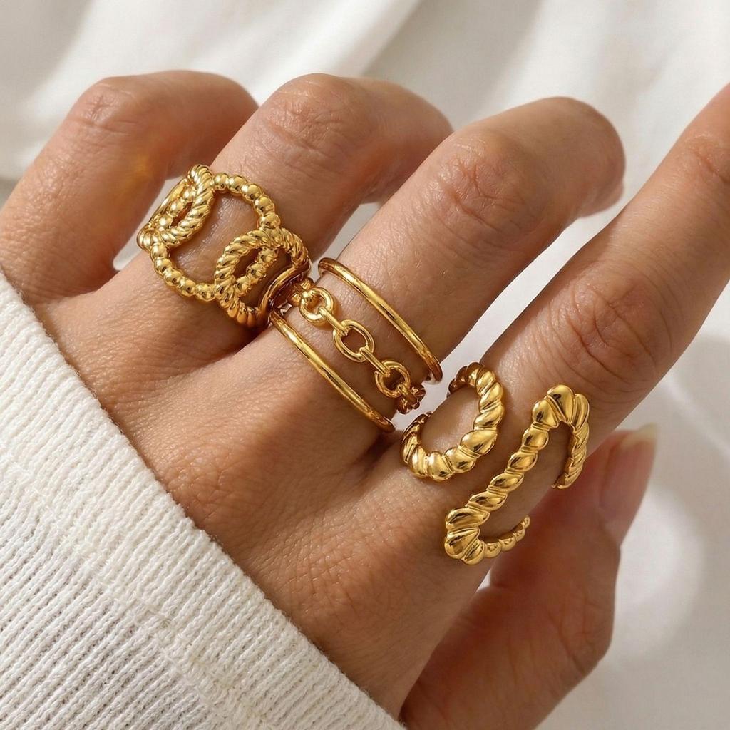 Европейский Американский Неправильный Титановый Стальной 18K Золотой Полый Кольцо: Модные, Невыцветающие, Универсальные Украшения