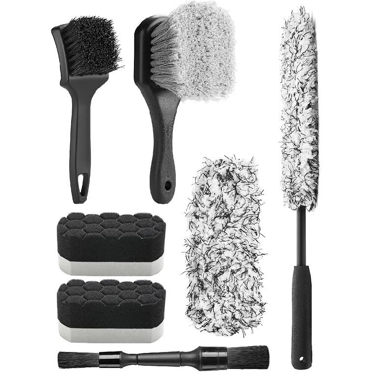 Fantasticlean 6PCS Car Wheel Cleaning Pro Kit, Tire Brush, Soft-Bristled Rim Brush, Microfiber Bendable Brush, Double-Ended Detailing Brush, And