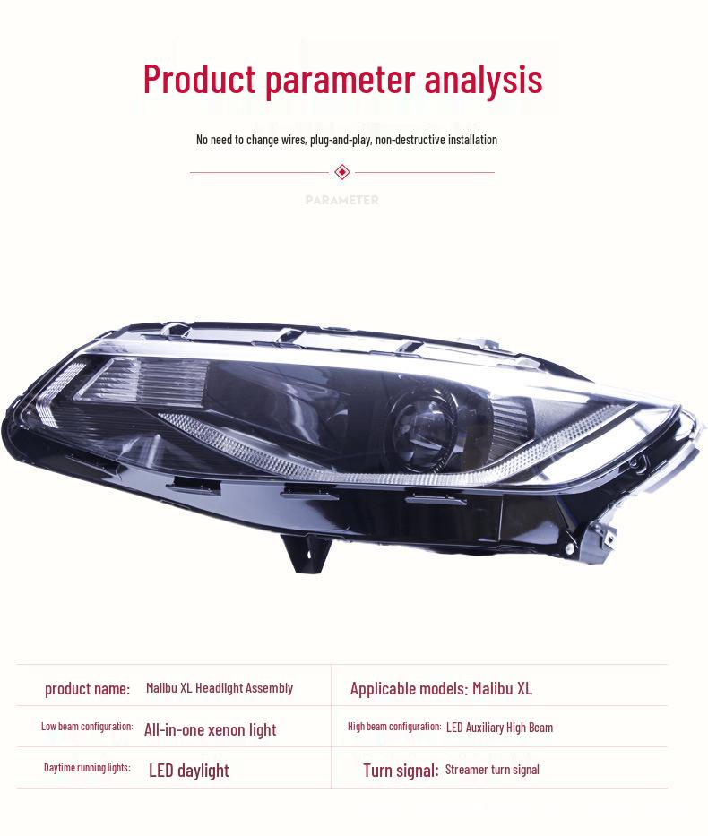 16-18 Chevy Malibu XL LED Headlight Assembly with Xenon & Turn Signal Lens