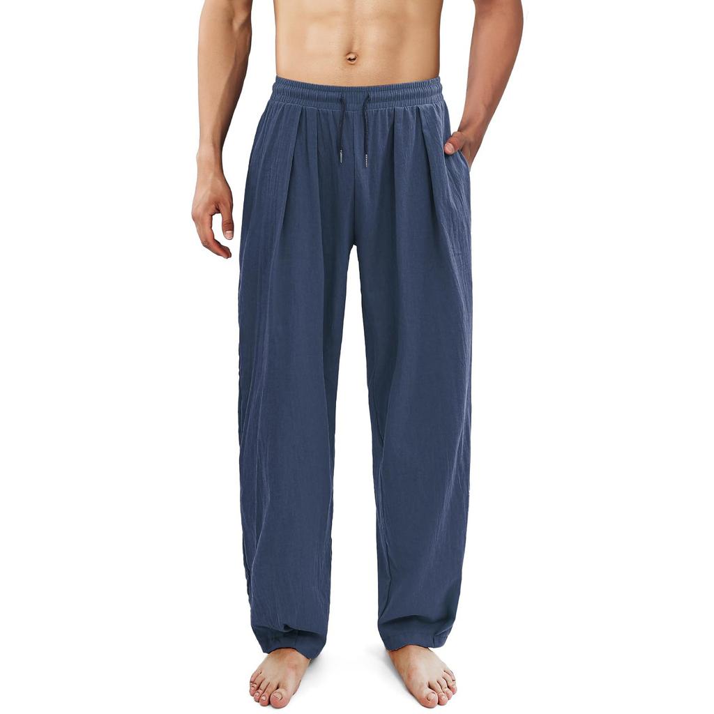 Мужские брюки из хлопка и конопли Four Seasons, тонкие, дышащие, с карманами, свободные, повседневные, широкие брюки, штаны для йоги