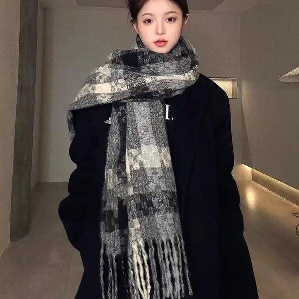 WTEMPO Женские осенне-зимние милые ветрозащитные шарфы в стиле ретро, элегантные, в клетку, с принтом в виде маленьких сердечек, рождественские, новогодние, теплые, с кисточками, подарки