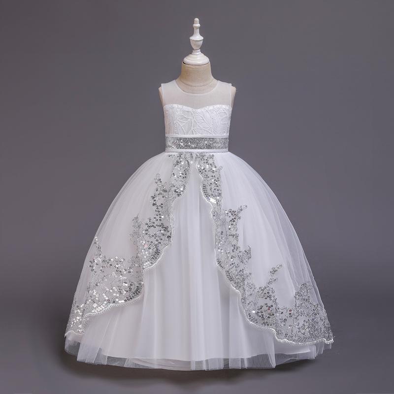 Sequin Princess Dress Wedding Dress Girls Show Long Performance Pompous Gauze Flower Children Wedding Dress