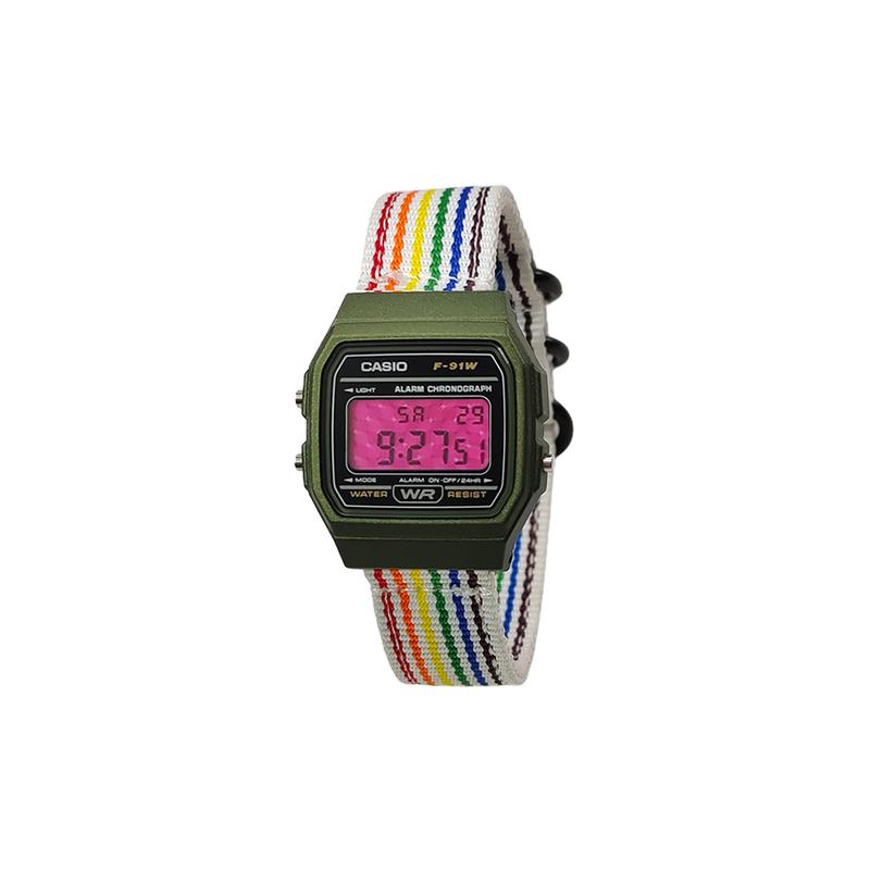 Casio Индивидуальные часы модифицированная серия серебристый полимерный корпус водозащита F-91WM-7A модифицированные-Pixel Hongqiao Кварцевые нейлоновый ремешок F-91WM-7A