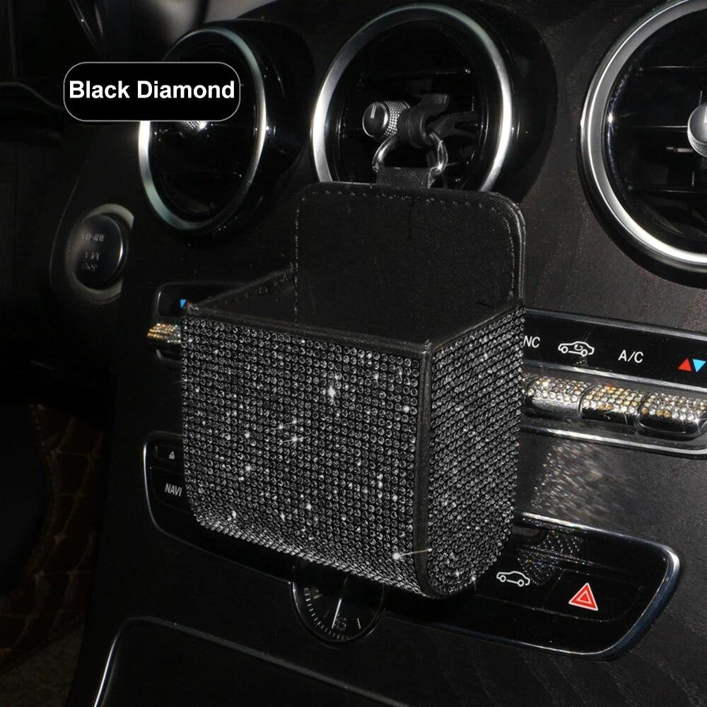 Car Storage Box Diamond-encrusted Car Air Conditioning Outlet Storage Multi-functional Leather Full Diamond Bag Auto Accessories