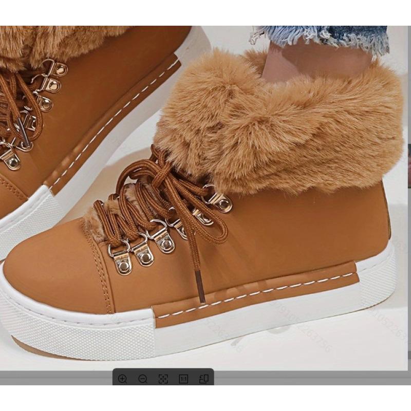 Рождественская мода утолщенные теплые меховые красные сапоги, однотонные теплые кроссовки на плоской подошве со шнуровкой