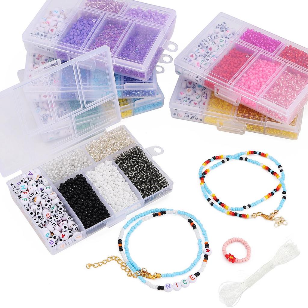 3 мм, 1 компл./упак., браслет из рисовых бусин с буквами, многоцветная однотонная коробка для красок, ожерелье из бисера «сделай сам», аксессуары