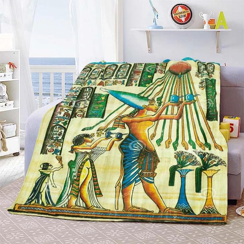 Фланелевое одеяло «Древнеегипетская цивилизация» Повседневная жизнь Древних Принт Теплое Плед для дивана, спальни, офиса Плюшевое одеяло