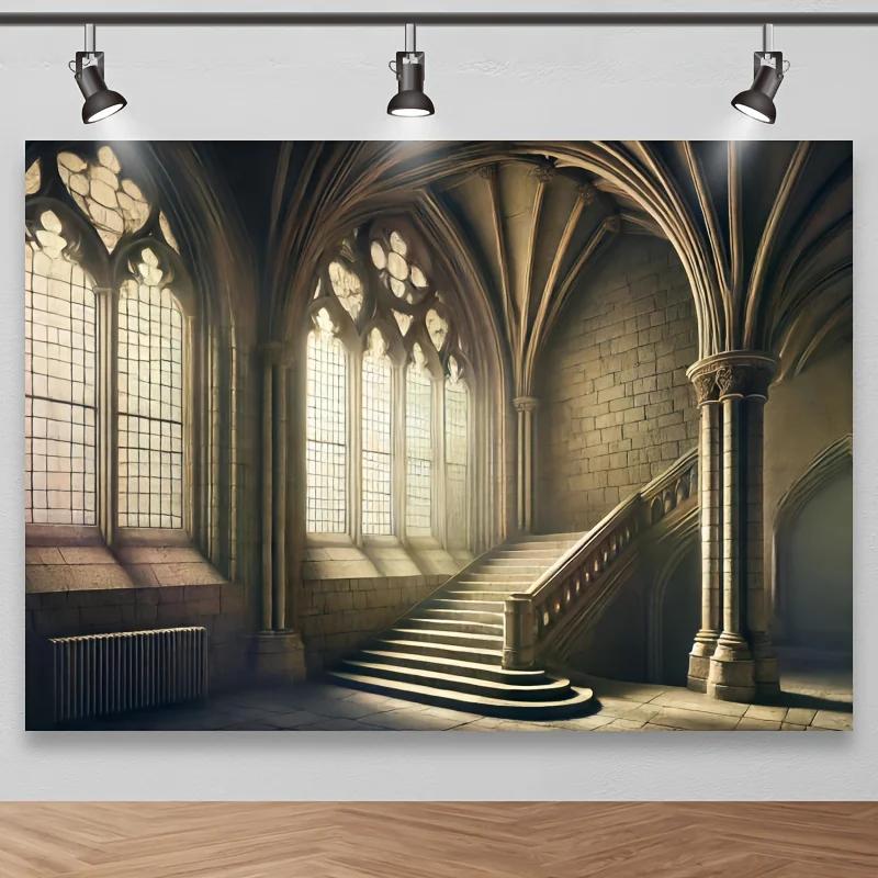 2D flat banner, 1 elegant Gothic architectural photography background