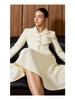 Костюм-тройка AD Audrey цвета off-white с микро-клеткой и жаккардовым узором, с юбкой-солнце, для проведения экзамена по искусству 2026 - Женская одежда