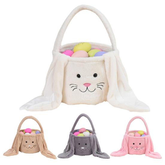Пасхальная корзина, маленькая меховая корзинка с кроликом и пушистыми ушками, плюшевая мордочка кролика, пасхальное ведро, детский подарочный пакет для угощений для детей, мальчиков и девочек