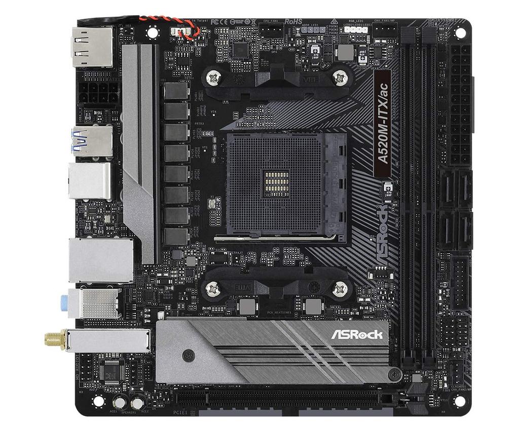 Asrock Материнская плата A520 Совместима с AMD Ryzen Серии 3000 4000 A520 Авторизованный дистрибьютор M-ITX/ac / (Сокет AM4) Mini-ITX [Отечественный продукт]