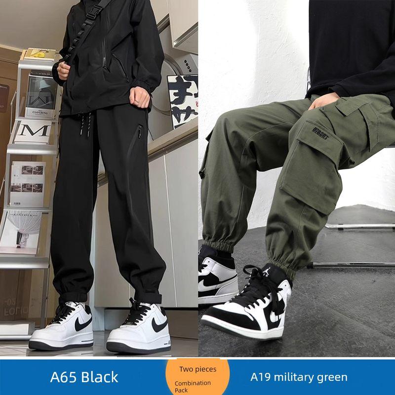 American-Style Black Cargo Pants for Men Paired with Martin Boots, Vibe Functional Straight-Leg Autumn Jogger Pants