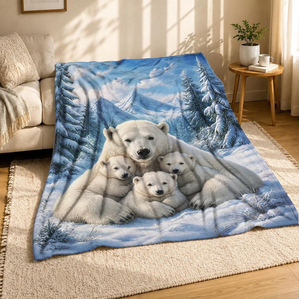 Polar Bear Family Cuddle Coral Fleece Blanket