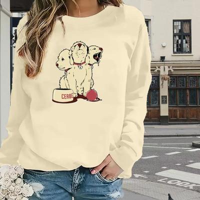 Топы для женщин с рисунком милой маленькой собачки, круглый вырез, длинный рукав, футболка, осенний повседневный тонкий пуловер, женский топ с длинным рукавом