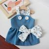 Летнее джинсовое платье для домашних животных с бантом и пуговицами с цветочным узором, мягкое платье с лямкой на шее для собак и кошек для йорков, померанских шпицев, ши-тцу, мальтийских болонок и пуделей