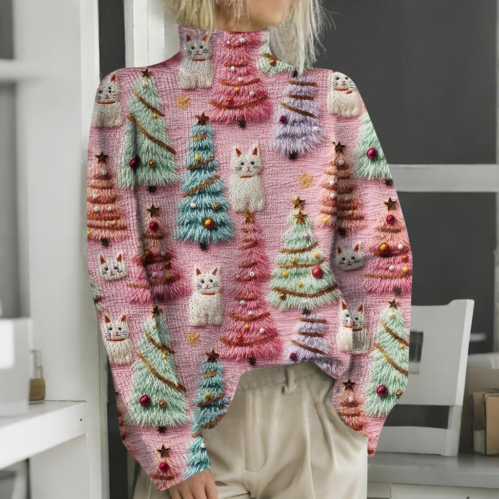 Рождественские толстовки для женщин Вязаный свитер Милая рубашка Осенняя водолазка Пуловер Топы