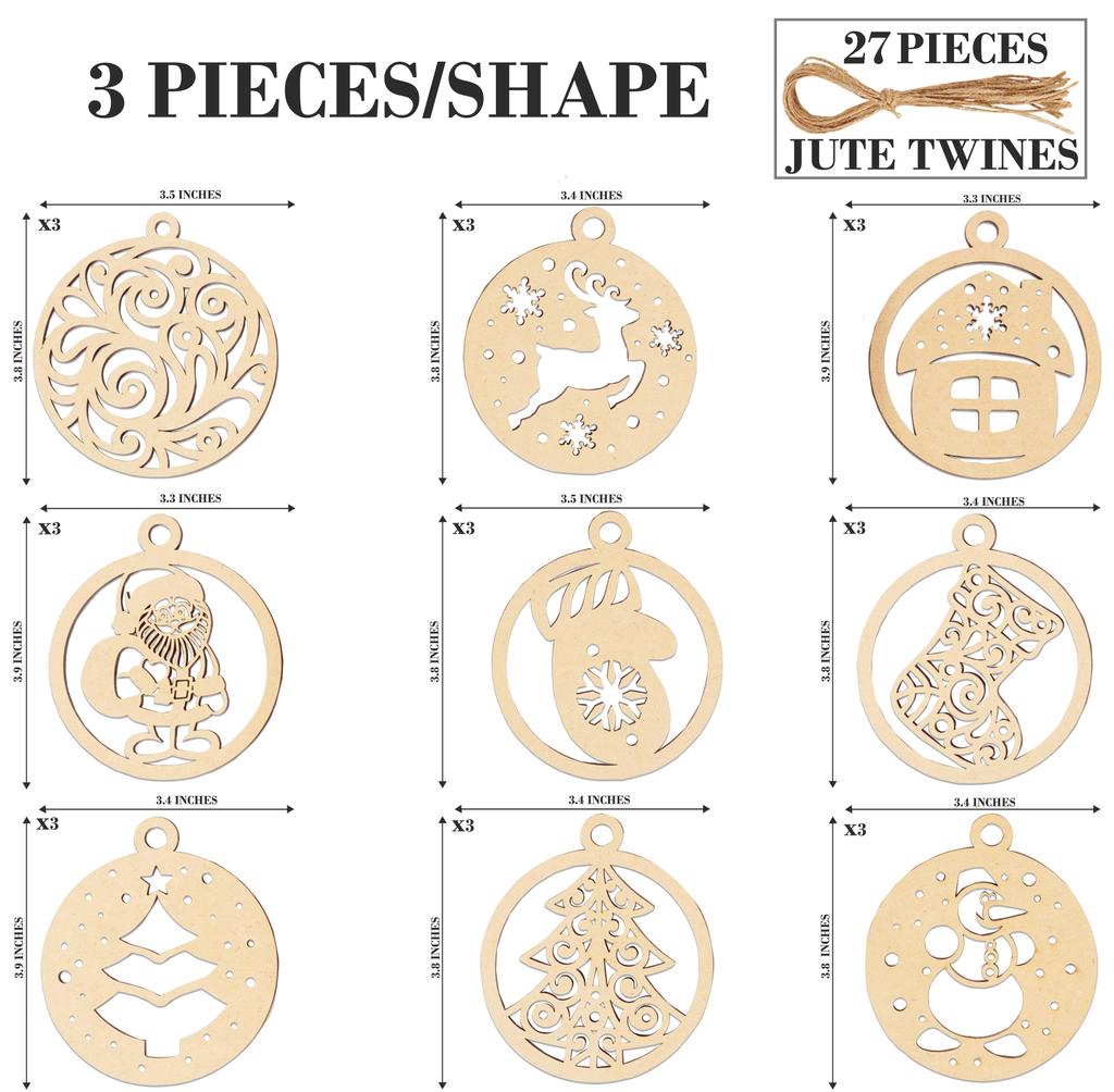 Inkdotpot 18 шт. Рождественские украшения, незаконченные деревянные лазерные вырезы в форме дерева/колокольчика, подвесное украшение