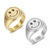 Stainless Steel Gold Plated Smiley Face Emoji Couple Rings for Men and Women Hipster Jewellery Accessories