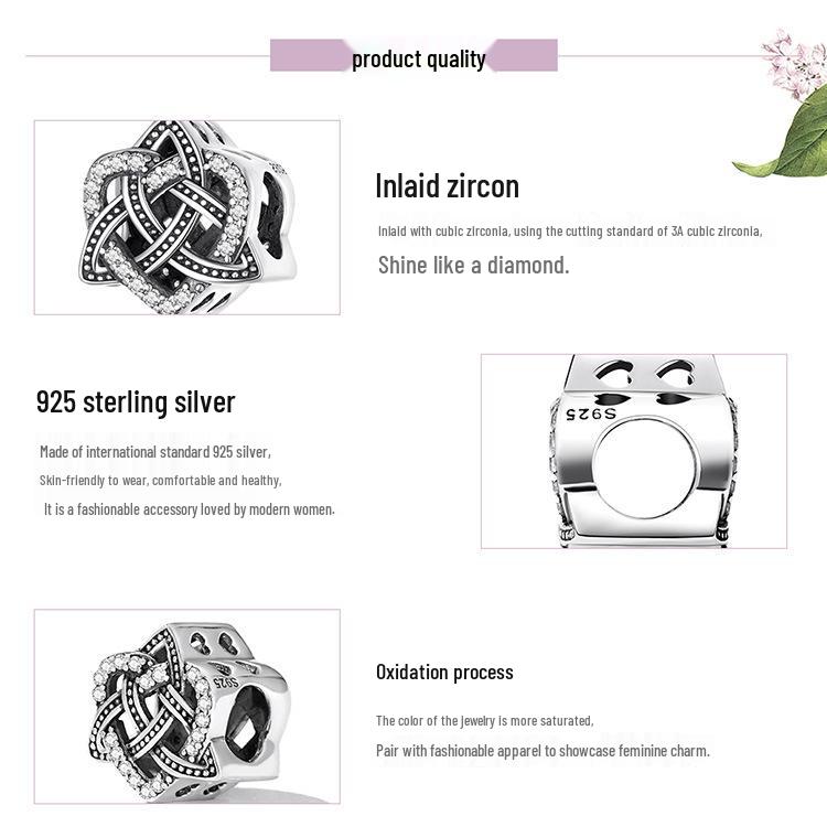 Браслет-шарм «Кельтский узел любви», украшенный полыми серебряными бусинами S925