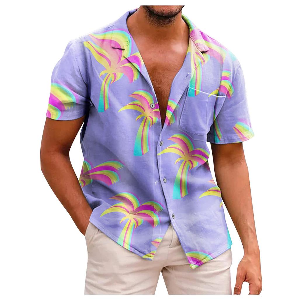 Summer New Men's Printed Slim Fit Shirt Large Fashion Casual Short Sleeve Shirt Men
